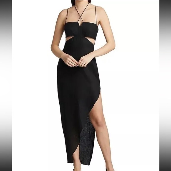 Revolve Rumer Reverie Freya Black 100% Linen Maxi Dress Large L Coastal Lightwei - Picture 3 of 15